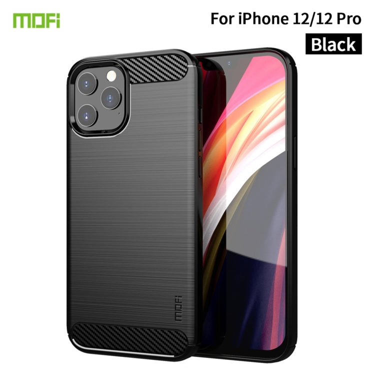 For iPhone 12 / 12 Pro MOF Gentleness Series Brushed Texture Carbon Fiber Soft TPU Case(Black) - iPhone 12 / 12 Pro Cases by MOFI | Online Shopping South Africa | PMC Jewellery