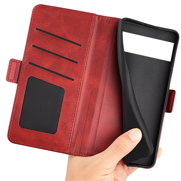 For Google Pixel 6a Dual-side Magnetic Buckle Leather Phone Case(Red) - Google Cases by PMC TechLife | Online Shopping South Africa | PMC TechLife | Buy Now Pay Later Mobicred