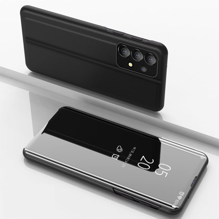 For Samsung Galaxy A73 5G Plated Mirror Flip Leather Case with Holder(Black) - Galaxy Phone Cases by PMC TechLife | Online Shopping South Africa | PMC TechLife