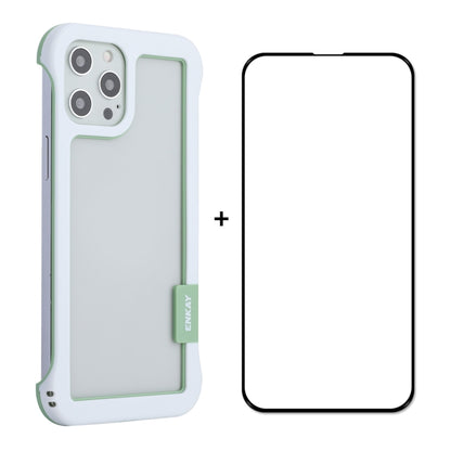 For iPhone 12 / 12 Pro ENKAY Frameless Hollow PC Case + Glass Film(White) - iPhone 12 / 12 Pro Cases by ENKAY | Online Shopping South Africa | PMC Jewellery | Buy Now Pay Later Mobicred