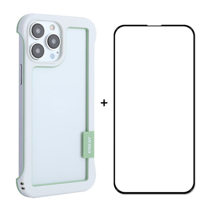 For iPhone 13 Pro Max ENKAY Frameless Hollow PC Case + Glass Film (White) - iPhone 13 Pro Max Cases by ENKAY | Online Shopping South Africa | PMC Jewellery | Buy Now Pay Later Mobicred