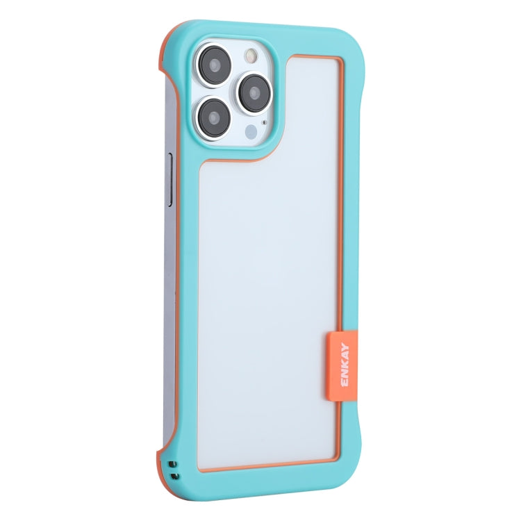 For iPhone 13 Pro ENKAY Frameless Hollow PC Case + Glass Film (Blue) - iPhone 13 Pro Cases by ENKAY | Online Shopping South Africa | PMC Jewellery | Buy Now Pay Later Mobicred