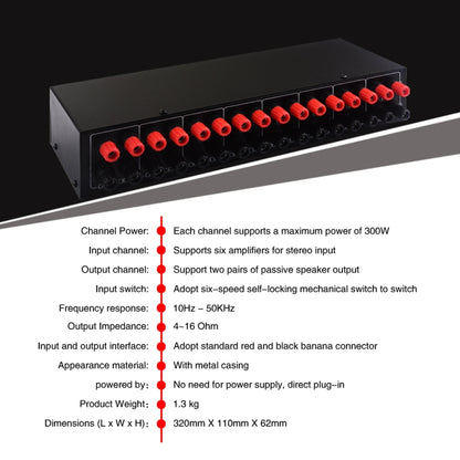 6 In 2 Out 300W Power Amplifier Switcher Loudspeaker Switch Distribute Device -  by PMC Jewellery | Online Shopping South Africa | PMC Jewellery | Buy Now Pay Later Mobicred