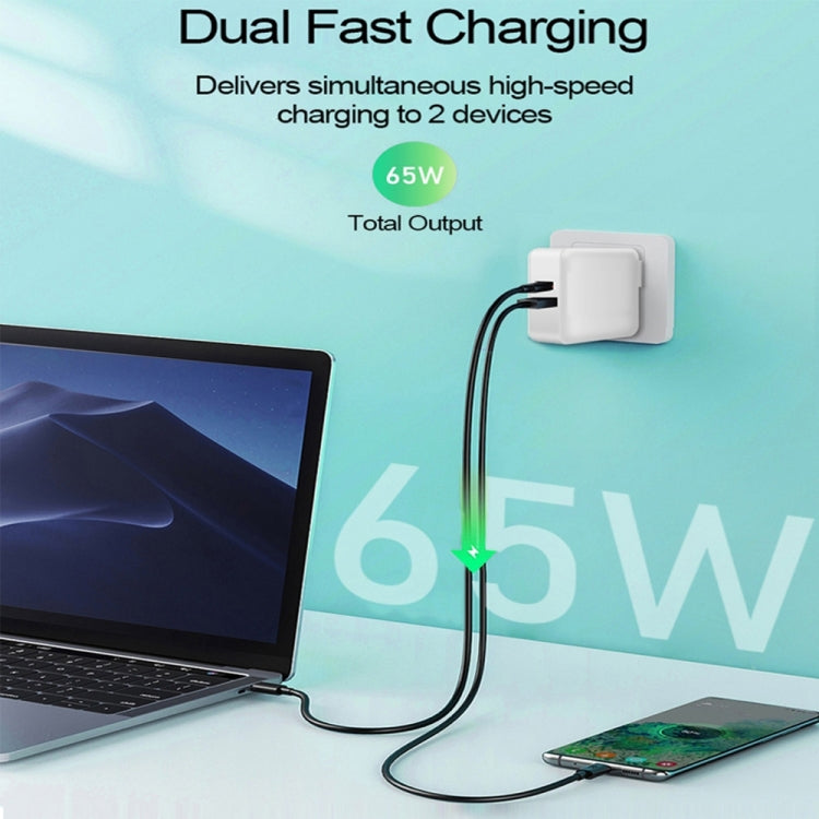 PD-65W USB-C / Type-C + QC3. 0 USB Laptop Charging Adapter + 2m USB-C / Type-C to USB-C / Type-C Data Cable Set, US Plug(White) - free shipping - PMC Jewellery - Order now!