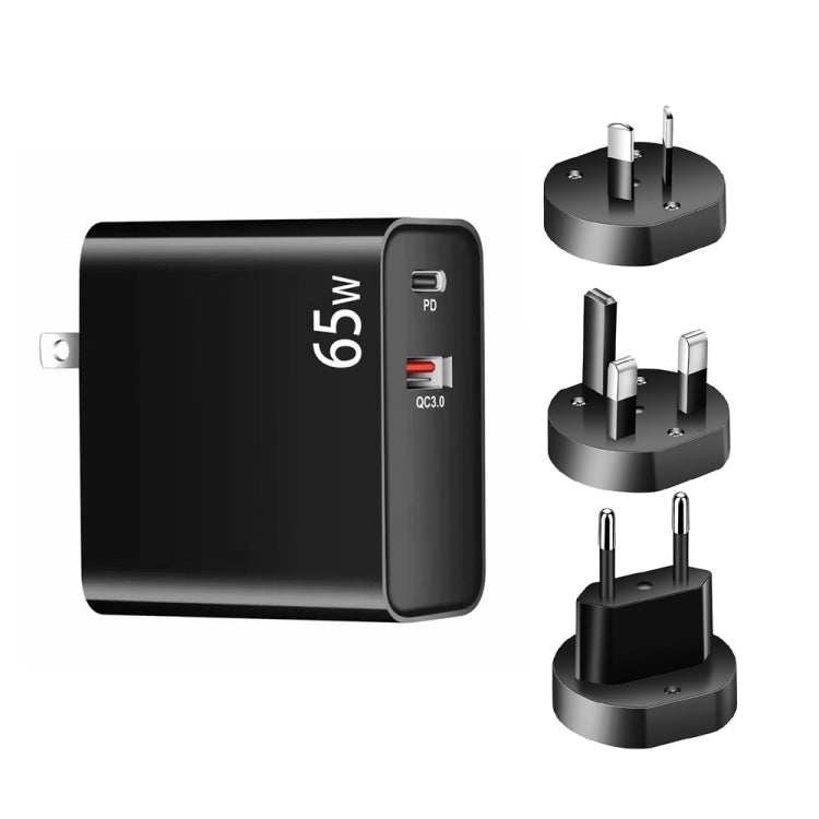 PD-65W USB-C / Type-C + QC3. 0 USB Laptop Charging Adapter + 2m USB-C / Type-C to USB-C / Type-C Data Cable Set, EU Plug / AU Plug / US Plug / UK Plug(Black) - Cable & Adapter by PMC Jewellery | Online Shopping South Africa | PMC Jewellery | Buy Now Pay Later Mobicred