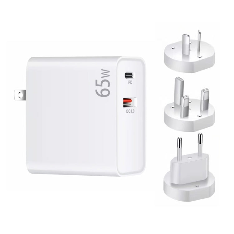 PD-65W USB-C / Type-C + QC3. 0 USB Laptop Charging Adapter + 2m USB-C / Type-C to USB-C / Type-C Data Cable Set, EU Plug / AU Plug / US Plug / UK Plug(White) - Cable & Adapter by PMC Jewellery | Online Shopping South Africa | PMC Jewellery | Buy Now Pay Later Mobicred