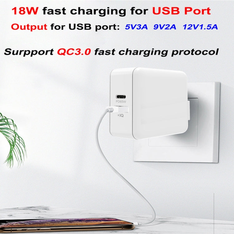 PD-65W USB-C / Type-C + QC3. 0 USB Laptop Charging Adapter + 1.8m USB-C / Type-C to MagSafe 1 / L Head Data Cable, EU Plug / US Plug(White) - Cable & Adapter by PMC Jewellery | Online Shopping South Africa | PMC Jewellery | Buy Now Pay Later Mobicred