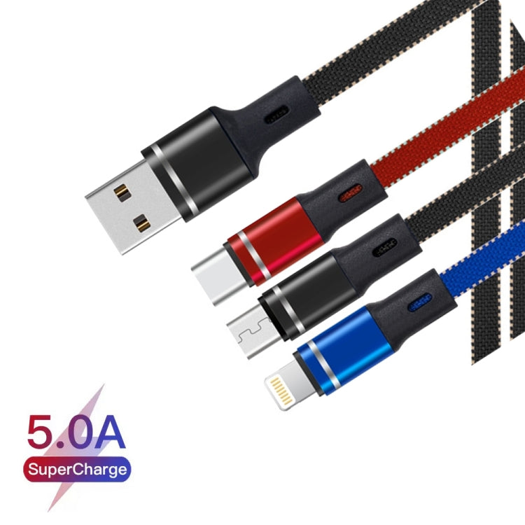 XJ-76 40W 5A 3 in 1 USB to 8 Pin + Type-C + Micro USB Super Flash Charging Cable, Length: 1.18m(Colour) - Multifunction Cable by PMC Jewellery | Online Shopping South Africa | PMC Jewellery | Buy Now Pay Later Mobicred