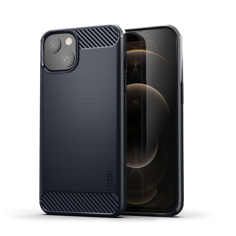 For iPhone 14 Plus MOFI Gentleness Brushed Texture Carbon Fiber TPU Phone Case  (Blue) - iPhone 14 Plus Cases by MOFI | Online Shopping South Africa | PMC TechLife