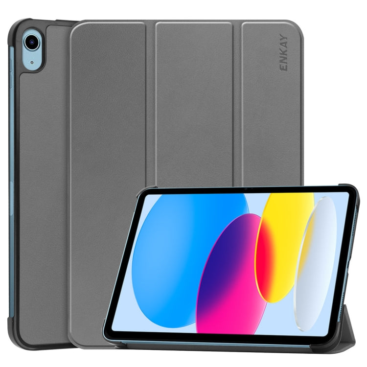 For iPad 2025 / 2022 ENKAY Tri-fold Custer Texture Leather Stand Smart Case(Grey) - free shipping - PMc TechLife - Order now!