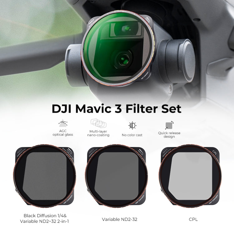 For DJI Mavic 3 / Mavic 3 Cine K&F Concept SKU.1890 3 in 1 CPL and Variable ND2-32 and Black Mist 1/4 Filter Kits - Mavic Lens Filter by K&F | Online Shopping South Africa | PMC Jewellery | Buy Now Pay Later Mobicred