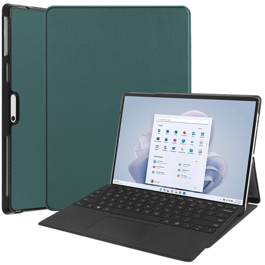 For Microsoft Surface Pro 9 JUNSUNMAY Custer Solid Color 3-Fold Stand Leather Tablet Case(Dark Green) - Microsoft by JUNSUNMAY | Online Shopping South Africa | PMC Jewellery | Buy Now Pay Later Mobicred