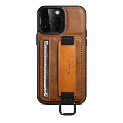 For iPhone 14 Pro Max Suteni H13 Card Wallet Wrist Strap Holder PU Phone Case(Brown) - iPhone 14 Pro Max Cases by Suteni | Online Shopping South Africa | PMC Jewellery