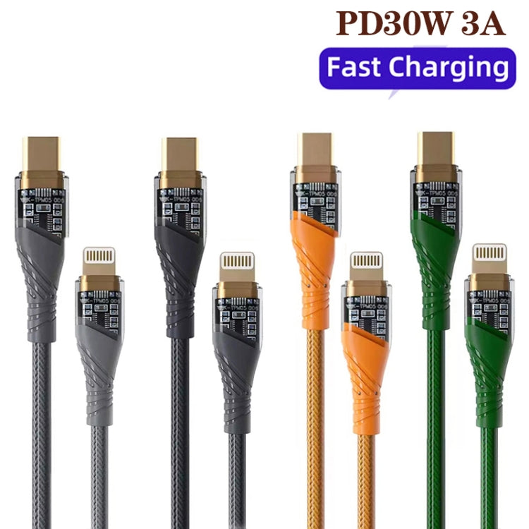 PD30W USB-C / Type-C to 8 Pin Transparent 3A Fast Charging Data Cable, Length: 1m(Grey) - 2 in 1 Cable by PMC Jewellery | Online Shopping South Africa | PMC Jewellery | Buy Now Pay Later Mobicred