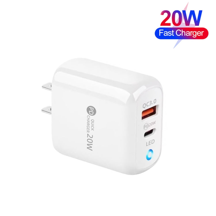 PD04 Type-C + USB Mobile Phone Charger with USB to 8 Pin Cable, US Plug(White) - USB Charger by PMC Jewellery | Online Shopping South Africa | PMC Jewellery | Buy Now Pay Later Mobicred