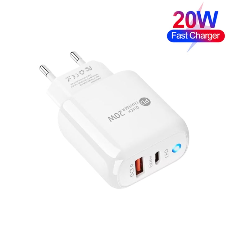 PD04 Type-C + USB Mobile Phone Charger with Type-C to 8 Pin Cable, EU Plug(White) - USB Charger by PMC Jewellery | Online Shopping South Africa | PMC Jewellery | Buy Now Pay Later Mobicred