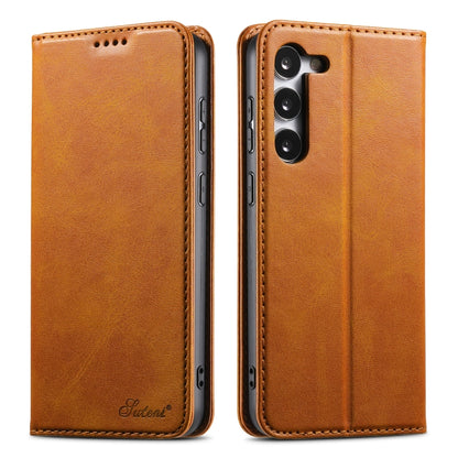 For Samsung Galaxy S24 Ultra 5G Suteni Calf Texture Horizontal Flip Leather Phone Case(Khaki) - Galaxy S24 Ultra 5G Cases by Suteni | Online Shopping South Africa | PMC Jewellery | Buy Now Pay Later Mobicred