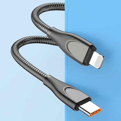 ENKAY ENK-CB128 PD 27W Type-C to 8 Pin Carbon Steel Hose Spring Fast Charging Data Cable, Length:1m(Silver) - 2 in 1 Cable by ENKAY | Online Shopping South Africa | PMC Jewellery | Buy Now Pay Later Mobicred