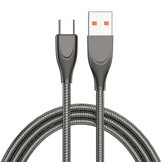 ENKAY ENK-CB132 USB to USB-C / Type-C Carbon Steel Hose Spring 6A Supper Fast Charging Data Cable, Length:2m(Black) - USB-C & Type-C Cable by ENKAY | Online Shopping South Africa | PMC Jewellery | Buy Now Pay Later Mobicred