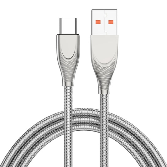 ENKAY ENK-CB132 USB to USB-C / Type-C Carbon Steel Hose Spring 6A Supper Fast Charging Data Cable, Length:2m(Silver) - USB-C & Type-C Cable by ENKAY | Online Shopping South Africa | PMC Jewellery | Buy Now Pay Later Mobicred