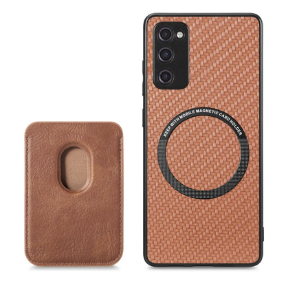 For Samsung Galaxy S20 FE Carbon Fiber Leather Card Magsafe Magnetic Phone Case(Brown) - Galaxy S20 FE Cases by PMC Jewellery | Online Shopping South Africa | PMC Jewellery