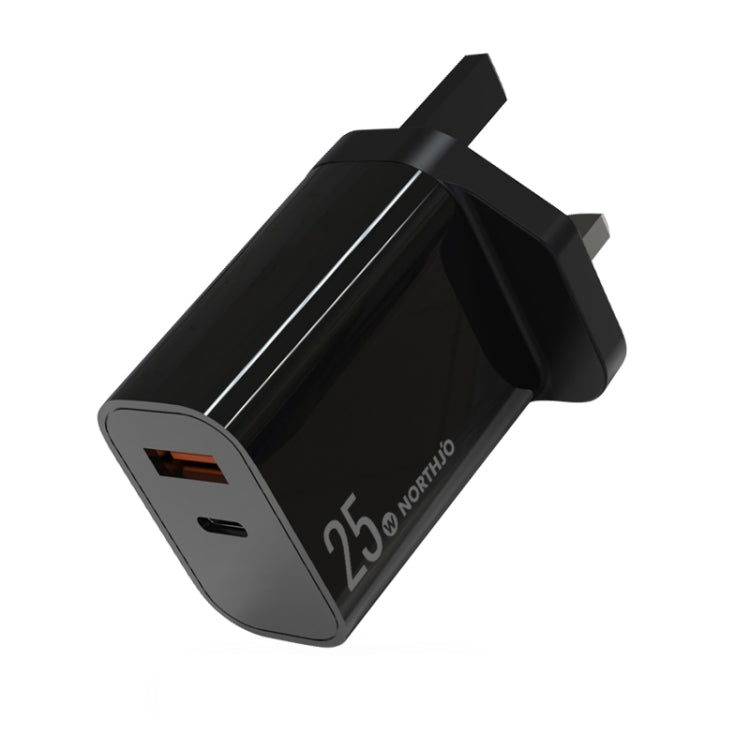 NORTHJO NOPD2502 PD 25W USB-C/Type-C + QC 3.0 USB Dual Ports Fast Charger, Plug Type:UK Plug(Black) - USB Charger by NORTHJO | Online Shopping South Africa | PMC Jewellery | Buy Now Pay Later Mobicred