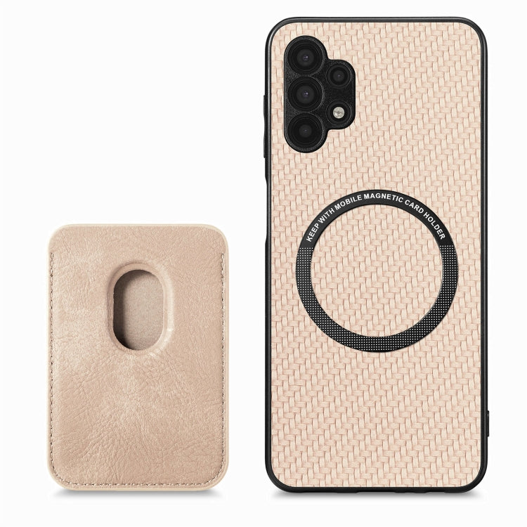 For Samsung Galaxy A32 5G Carbon Fiber Leather Card Magsafe Magnetic Phone Case(Khaki) - Galaxy Phone Cases by PMC Jewellery | Online Shopping South Africa | PMC Jewellery