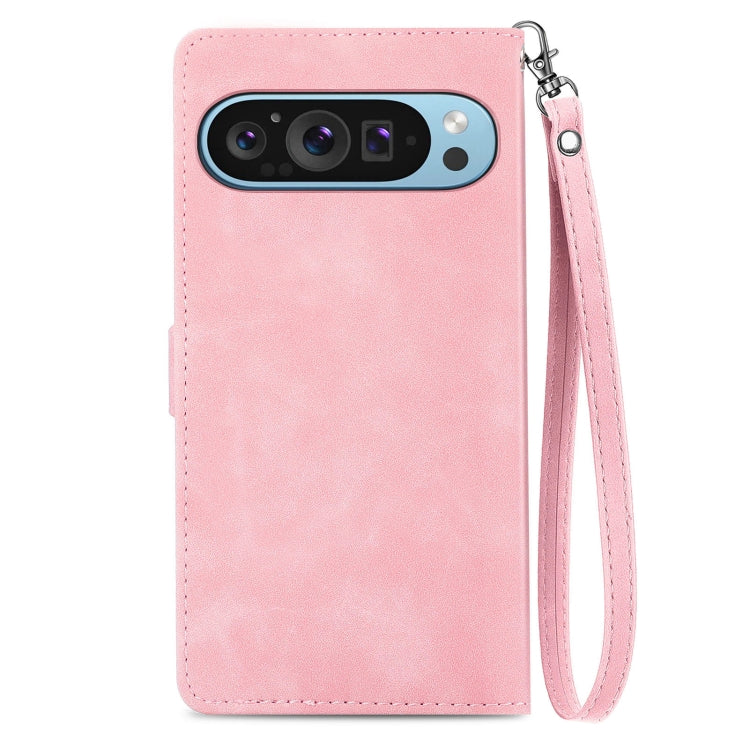 For Google Pixel 9 Pro Embossed Flower Zipper Leather Phone Case(Pink) - Google Cases by PMC TechLife | Online Shopping South Africa | PMC TechLife | Buy Now Pay Later Mobicred