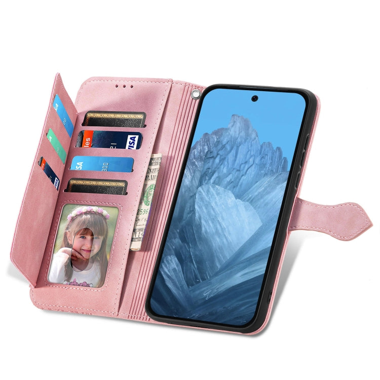 For Google Pixel 9 Pro Embossed Flower Zipper Leather Phone Case(Pink) - Google Cases by PMC TechLife | Online Shopping South Africa | PMC TechLife | Buy Now Pay Later Mobicred