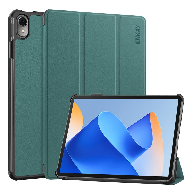 For Huawei MatePad 11 2023 ENKAY Tri-fold Custer Texture Leather Stand Smart Case(Dark Green) - Huawei by ENKAY | Online Shopping South Africa | PMC TechLife | Buy Now Pay Later Mobicred