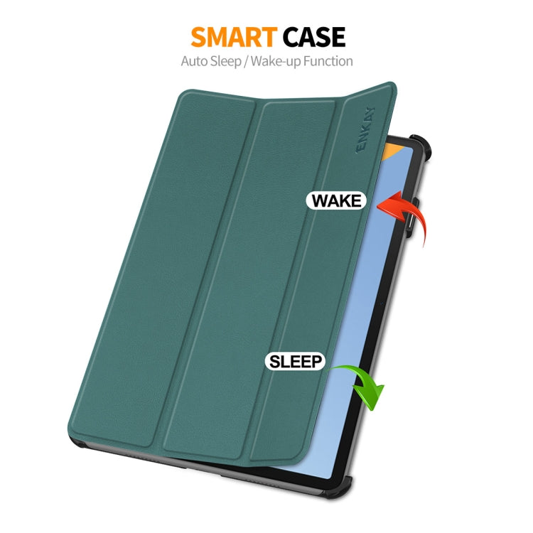For Huawei MatePad 11 2023 ENKAY Tri-fold Custer Texture Leather Stand Smart Case(Dark Green) - Huawei by ENKAY | Online Shopping South Africa | PMC TechLife | Buy Now Pay Later Mobicred