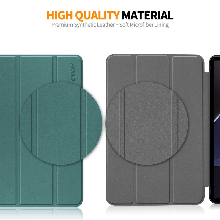 For Huawei MatePad 11 2023 ENKAY Tri-fold Custer Texture Leather Stand Smart Case(Dark Green) - Huawei by ENKAY | Online Shopping South Africa | PMC TechLife | Buy Now Pay Later Mobicred