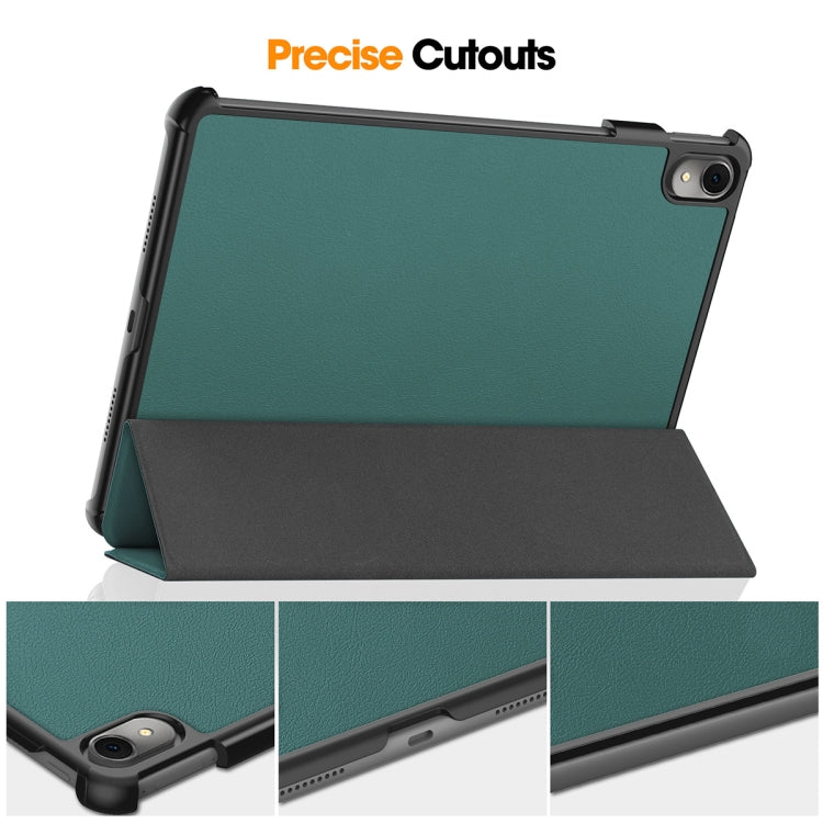 For Huawei MatePad 11 2023 ENKAY Tri-fold Custer Texture Leather Stand Smart Case(Dark Green) - Huawei by ENKAY | Online Shopping South Africa | PMC TechLife | Buy Now Pay Later Mobicred