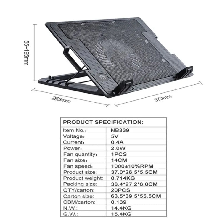 NB339 USB Desktop 5-Gear Adjustable Height Laptop Cooling Base - Cooling Pads by PMC Jewellery | Online Shopping South Africa | PMC Jewellery