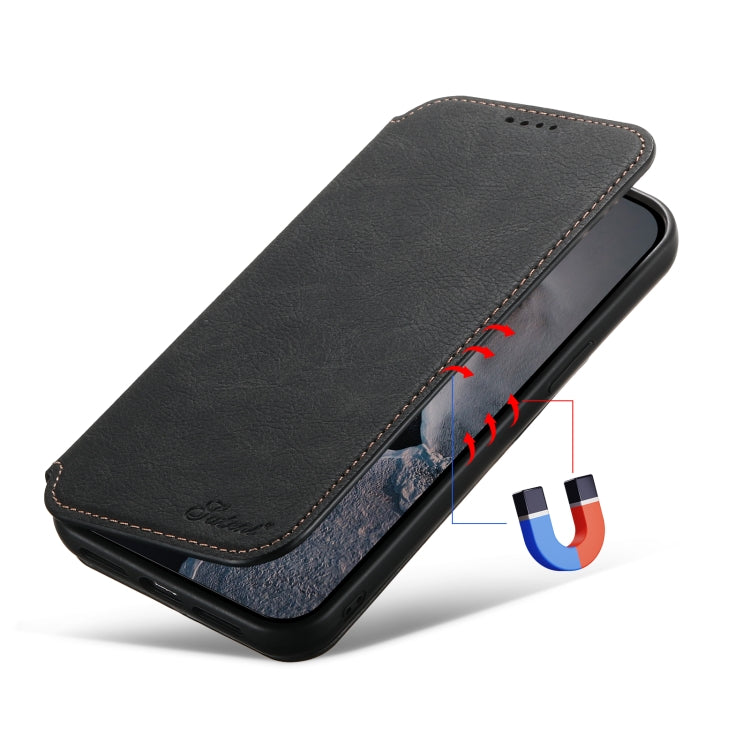 For iPhone 13 Suteni J06 Retro Matte Litchi Texture Leather Magnetic Magsafe Phone Case(Black) - iPhone 13 Cases by Suteni | Online Shopping South Africa | PMC Jewellery | Buy Now Pay Later Mobicred