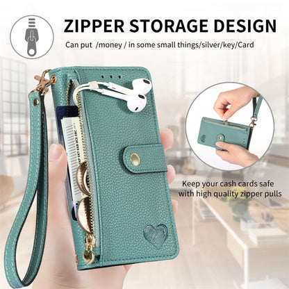 For iPhone 16 Love Zipper Lanyard Leather Phone Case(Green) - iPhone 16 Cases by PMC Jewellery | Online Shopping South Africa | PMC Jewellery | Buy Now Pay Later Mobicred