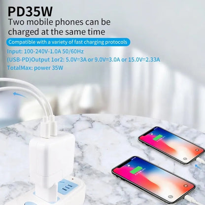 35W PD3.0 USB-C / Type-C Dual Port Charger with 1m Type-C to Type-C Data Cable, US Plug - USB Charger by PMC Jewellery | Online Shopping South Africa | PMC Jewellery | Buy Now Pay Later Mobicred