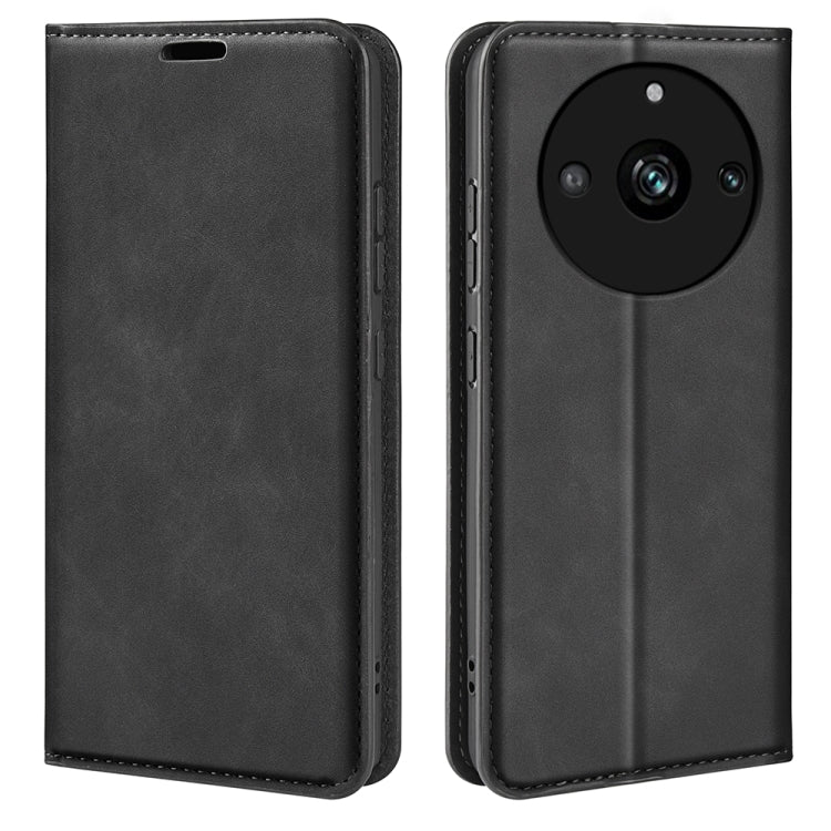 For Realme 11 Pro Retro-skin  Magnetic Suction Leather Phone Case(Black) - OPPO Cases by PMC Jewellery | Online Shopping South Africa | PMC Jewellery | Buy Now Pay Later Mobicred