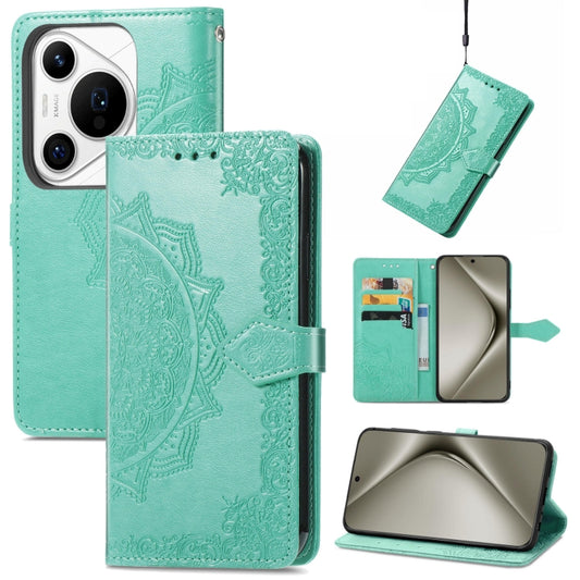 For Huawei Pura 70 Mandala Flower Embossed Leather Phone Case(Green) - Huawei Cases by PMC Jewellery | Online Shopping South Africa | PMC Jewellery | Buy Now Pay Later Mobicred