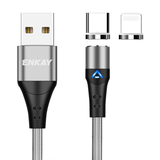 ENKAY 2 in 1 3A USB to 8 Pin + Type-C Magnetic Fast Charging Data Cable, Length:2m(Silver) - Charging Cable & Head by ENKAY | Online Shopping South Africa | PMC Jewellery | Buy Now Pay Later Mobicred