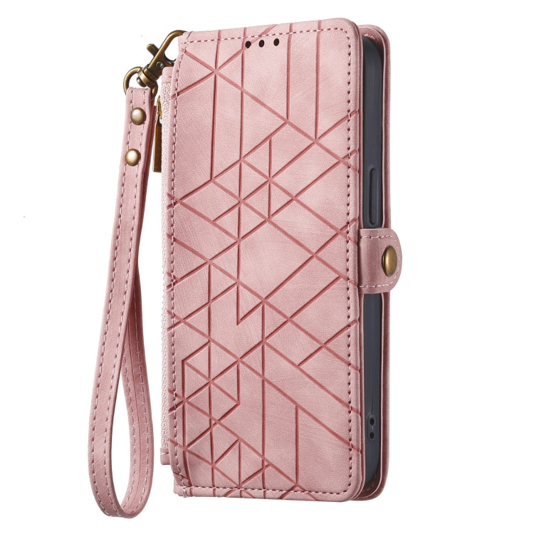 For iPhone 15 Pro Max Geometric Zipper Wallet Side Buckle Leather Phone Case(Pink) - free shipping - PMC TechLife - Order now!