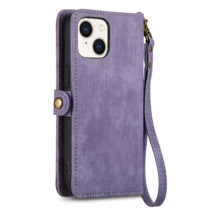 For iPhone 15 Pro Max Geometric Zipper Wallet Side Buckle Leather Phone Case(Purple) - free shipping - PMC TechLife - Order now!
