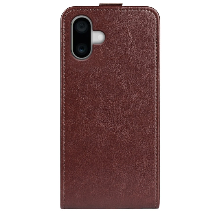 For iPhone 16 R64 Texture Single Vertical Flip Leather Phone Case(Brown) - iPhone 16 Cases by PMC TechLife | Online Shopping South Africa | PMC TechLife | Buy Now Pay Later Mobicred