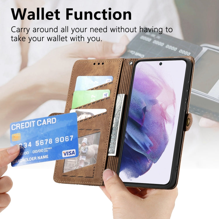 For Samsung Galaxy S20+ Geometric Zipper Wallet Side Buckle Leather Phone Case(Brown) - free shipping - PMC TechLife - Order now!