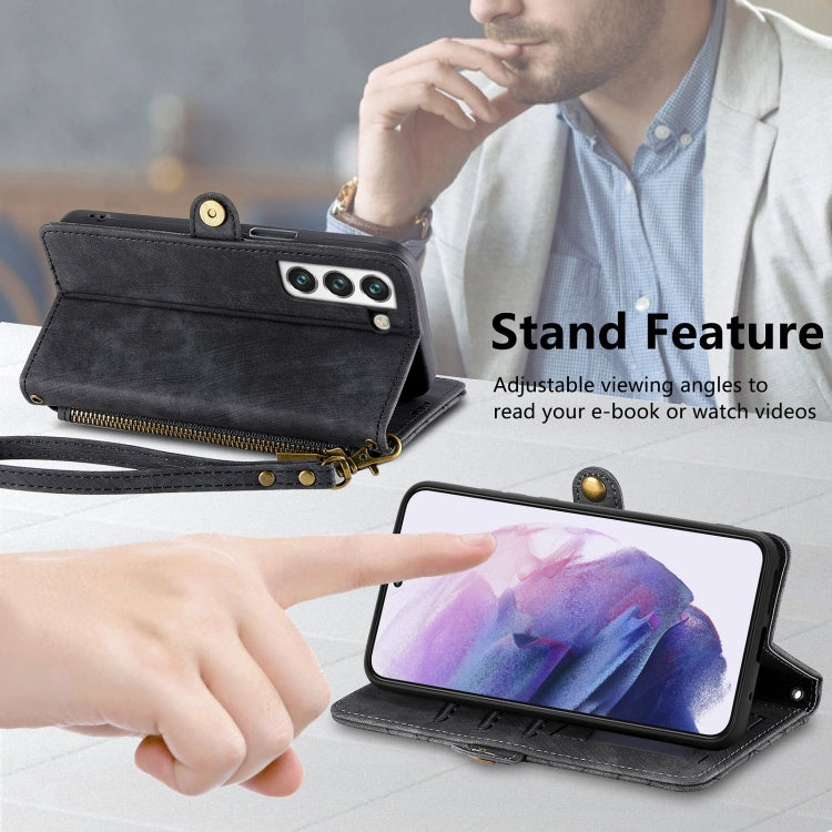 For Samsung Galaxy S20 Ultra Geometric Zipper Wallet Side Buckle Leather Phone Case(Black) - free shipping - PMC TechLife - Order now!