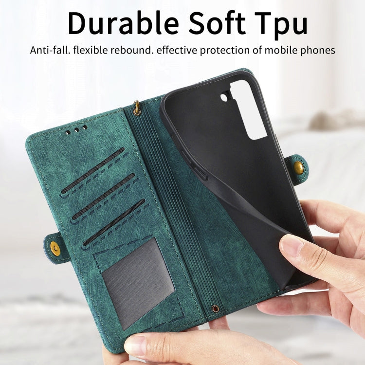 For Samsung Galaxy Note20 Ultra Geometric Zipper Wallet Side Buckle Leather Phone Case(Green) - free shipping - PMC TechLife - Order now!
