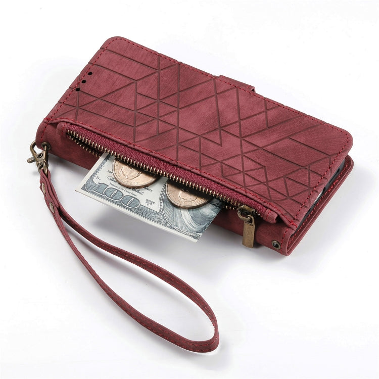 For Samsung Galaxy Note20 Ultra Geometric Zipper Wallet Side Buckle Leather Phone Case(Red) - free shipping - PMC TechLife - Order now!