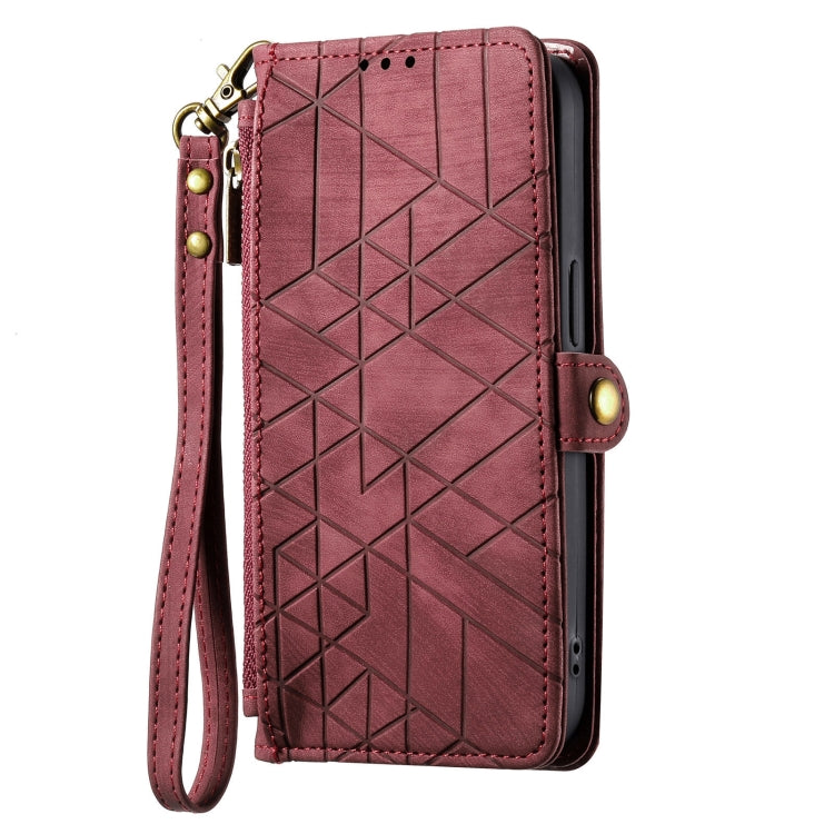 For Samsung Galaxy A30 Geometric Zipper Wallet Side Buckle Leather Phone Case(Red) - free shipping - PMC TechLife - Order now!