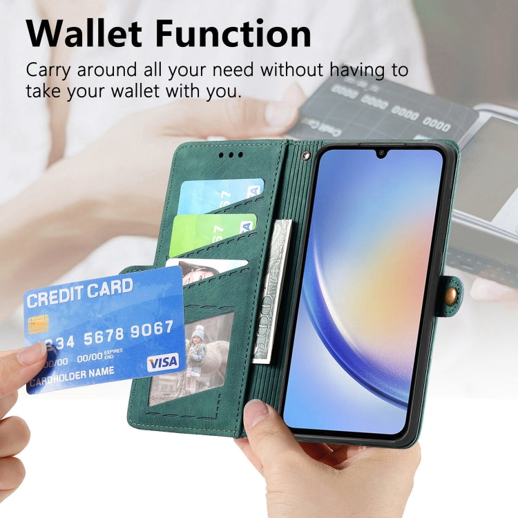 For Samsung Galaxy A50 Geometric Zipper Wallet Side Buckle Leather Phone Case(Green) - free shipping - PMC TechLife - Order now!