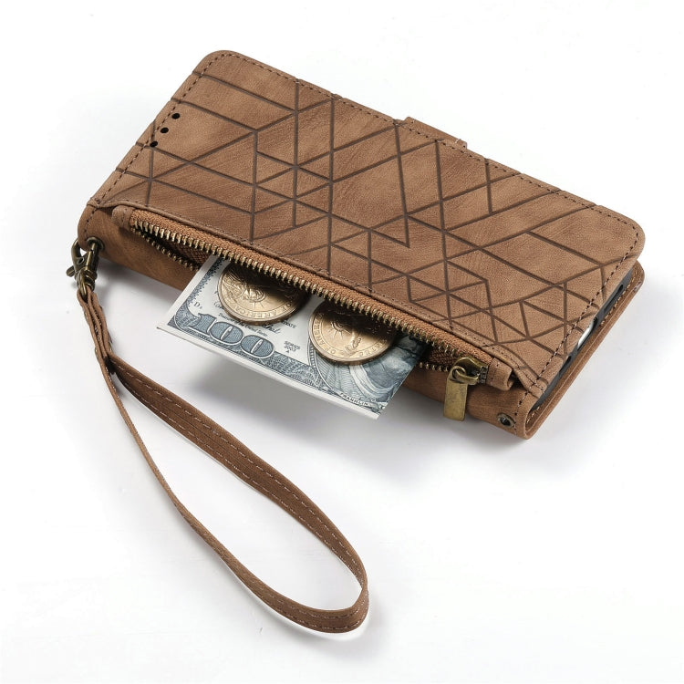 For Samsung Galaxy A50 Geometric Zipper Wallet Side Buckle Leather Phone Case(Brown) - free shipping - PMC TechLife - Order now!